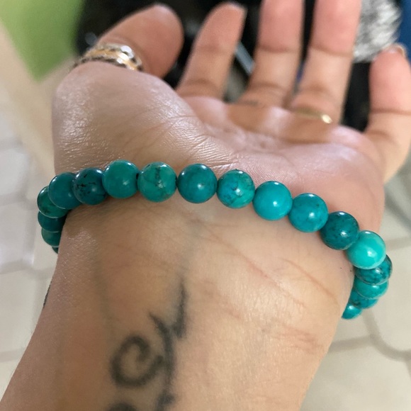 Turquoise 6mm silver tree of life bead bracelet - Picture 4 of 5